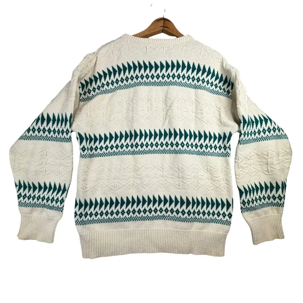 Vintage Dover Park Mens Fair Isle‎ Crewneck Sweater Green Pattern Size Medium